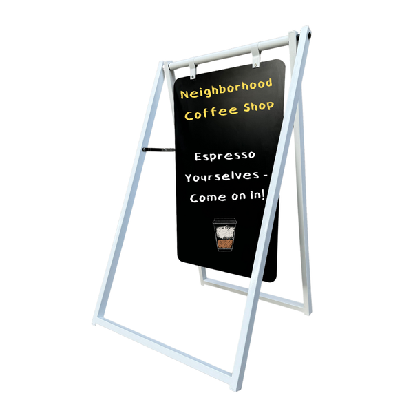 Modern Large Metal Board 24x38 A Frame with Doubled Sided Chalkboard Coffee Shop Sign White Frame with Black Board