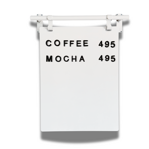 Contemporary Marks Cafe Shop Sign with Chalkboard Surface in White Frame with White Board