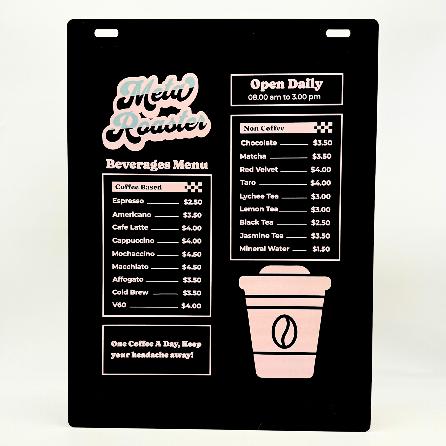 Custom Hanging Menu Sign – Contemporary Marks