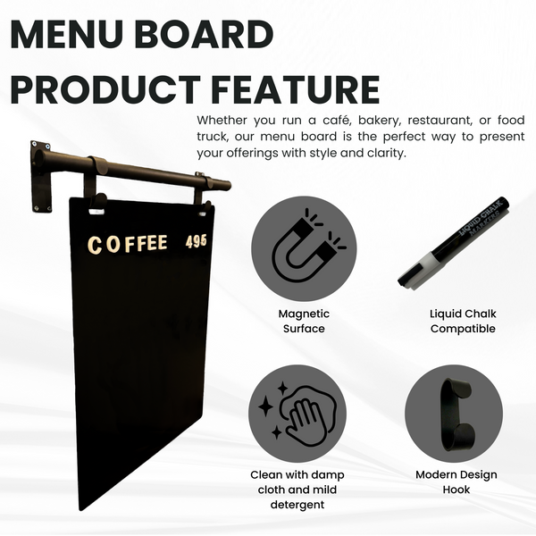 Modern Menu Board Product Features - Black Frame with Black Board