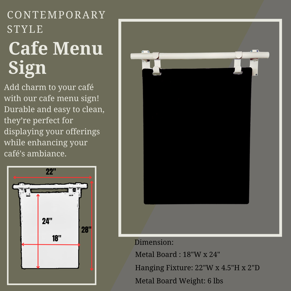 Contemporary Marks Cafe Menu Sign Dimension Reference - White Frame on Black Board