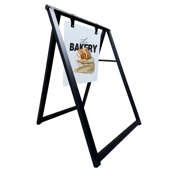 Promotion a-frame sign street sign with metal board of 'The Bakery' 