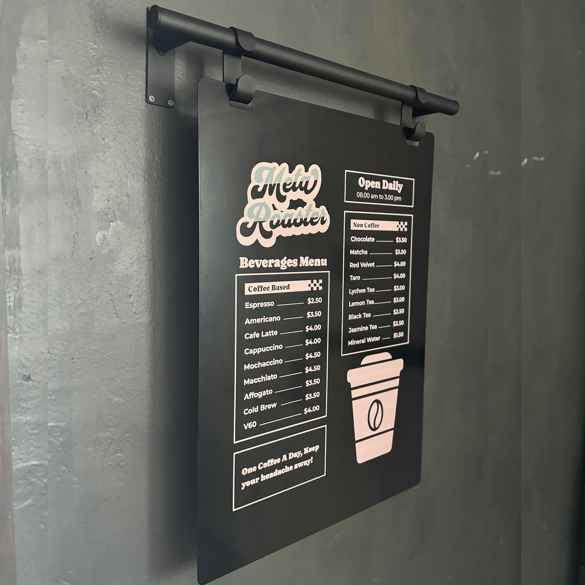 Custom Hanging Menu Sign – Contemporary Marks