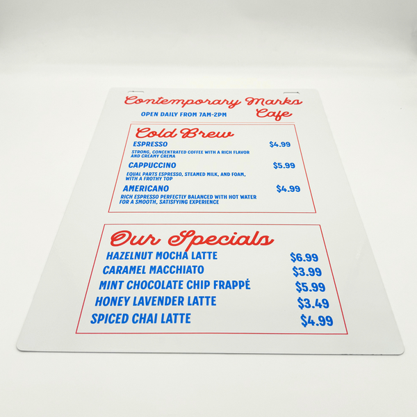 Coffee wall menu chalkboard in white 18x24