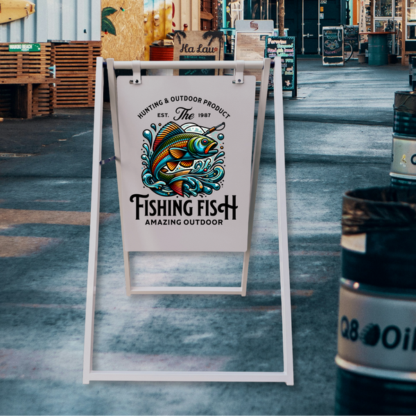 Contemporary Marks Personalized Business Sidewalk Sign - Fishing Fish Outdoor 
