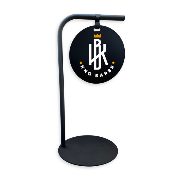 Sidewalk Business Sign featuring 'KING BARBER' logo on a white background