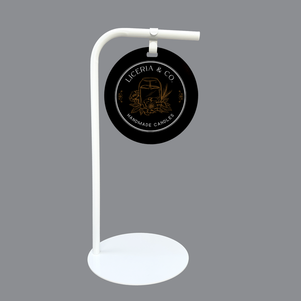 Retail business sign with a black circular sign displaying 'Liceria & Co' as custom logo 