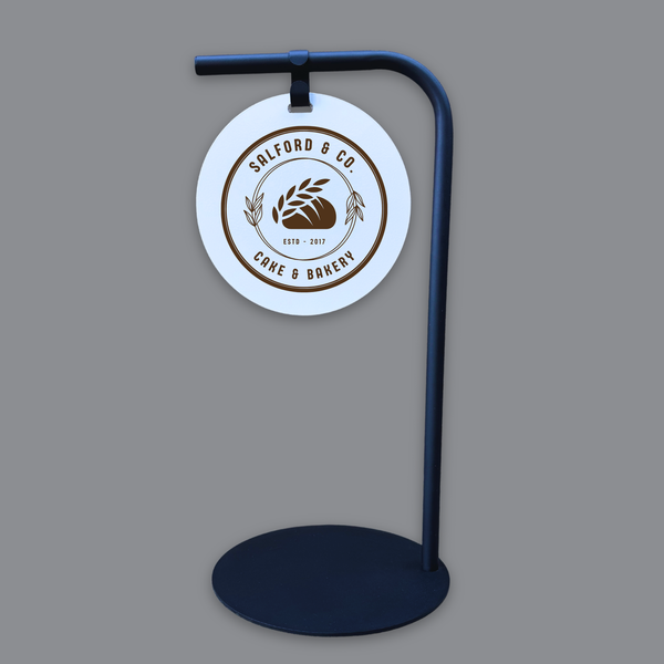 Magnetic round chalkboard sign with 'Salford & Co' logo for bakery shop