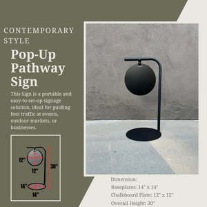 Contemporary Metal Pop-Up Pathway 14x30 Sign Frame Magnetic Board Sign Product Dimension Black Frame with Black Board