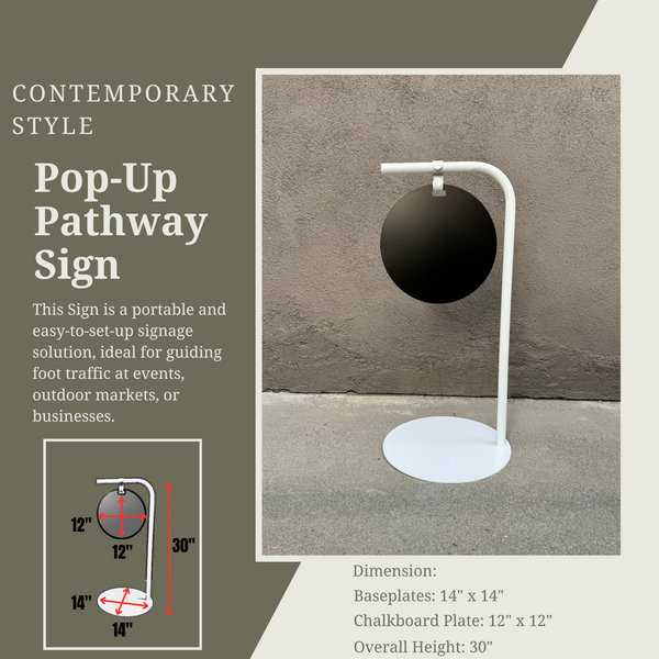 Modern Business Metal Pop-Up Pathway 14x30 Sign Frame Magnetic Board Sign Product Dimension White Frame with Black Board
