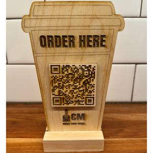 Custom Wooden Engraved Sign with QR Code - Restaurant Series