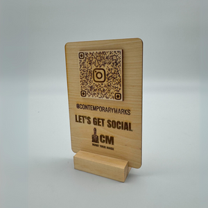 Personalized wooden QR Code Signage Stand for Social Media