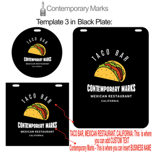 Contemporary Marks pre-set templates storefront hanging wall sign for taco bar in 18x24 black metal