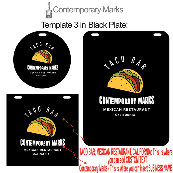 Contemporary Marks pre-set templates storefront hanging wall sign for taco bar in 18x24 black metal