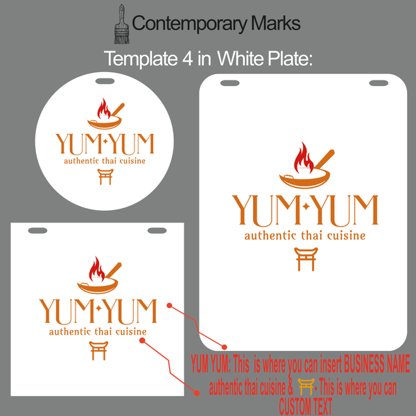 Contemporary Marks pre-set templates for restaurant logo signs with modern sign in white metal