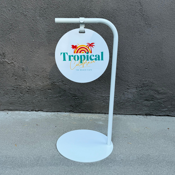 Modern Round Sidewalk Pathway Sign 14x30 Frame Magnetic Board with Doubled Sided Chalkboard Sign White Frame with White Board