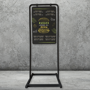 Swing Sign with Burger Menu in Black Frame with Black Board