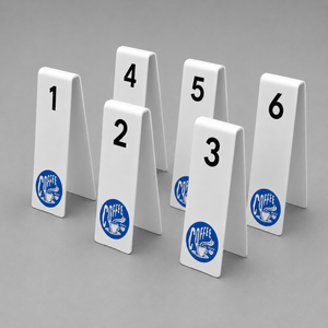 Set of numbered table metal signs with coffee cup logo