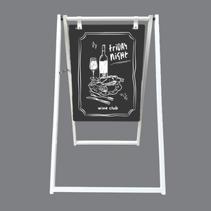 A-frame sign with a chalkboard design for a wine club event on a clean background