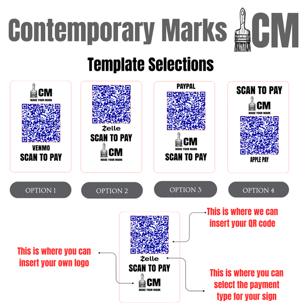 Contemporary Marks QR Code Signage template selections for payment app