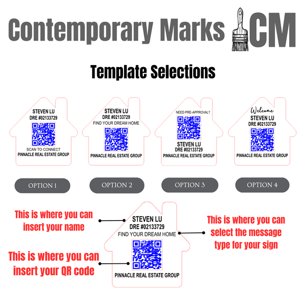 Contemporary Marks Realtor marketing QR Code sign template selections