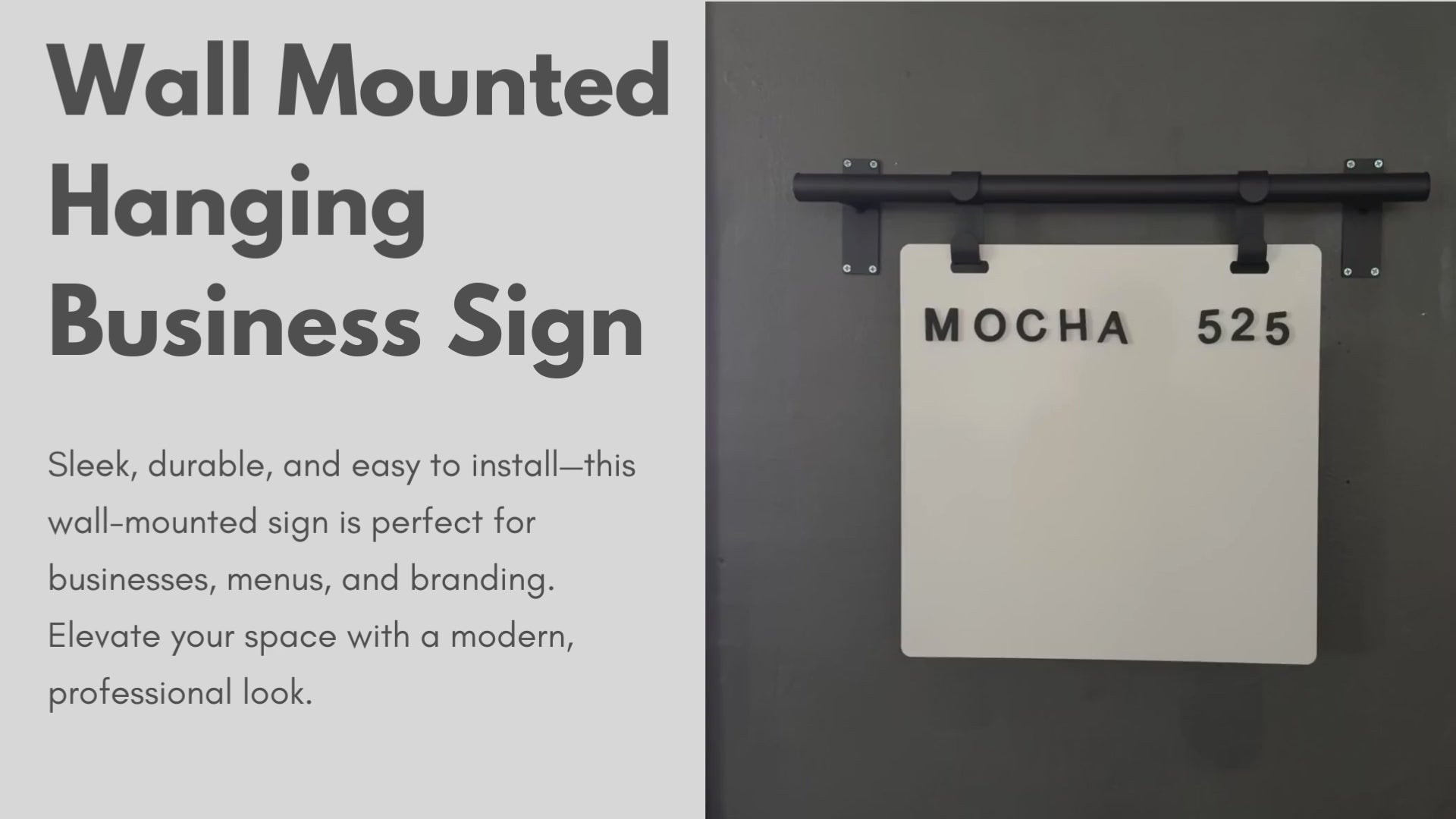 Wall Mounted Hanging Business Sign Black Frame on White Board video